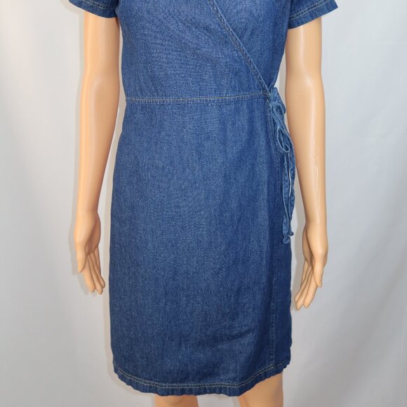 Tabloid Denim Wrap Dress Sz Small Retro Grannycore Cottage Farm Classic Western - Picture 3 of 13